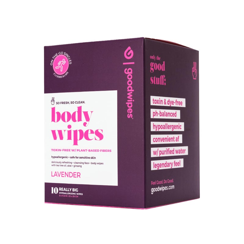 Goodwipes Body Wipes, Really Big for All Over, Made with Aloe, Plant Based and Hypoallergenic, Wipe Away Sweat and Odor, For Face and Body-Lavender, 10 Count - Image 1